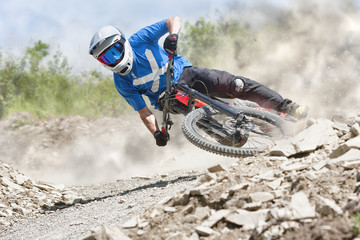 Professional athlete ride on a mountain bike.