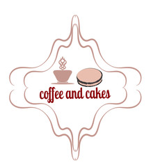 Coffee and cakes label, logo, vector illustration