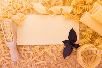 a worksheet to record the menu, different kinds of pasta