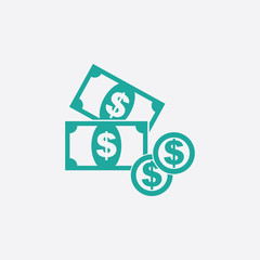 Money icon. Turquoise coins flat vector illustration