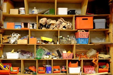 Shelves with tools and materials