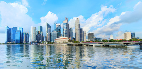 central Singapore skyline. Financial towers and Esplanade drive bridge