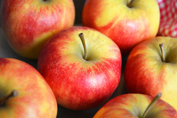 Fototapeta na wymiar close up of fresh red , yellow and green apples