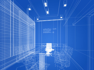 sketch design of interior conference room, wire frame