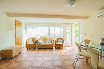 Interior of a guest house room with kitchen