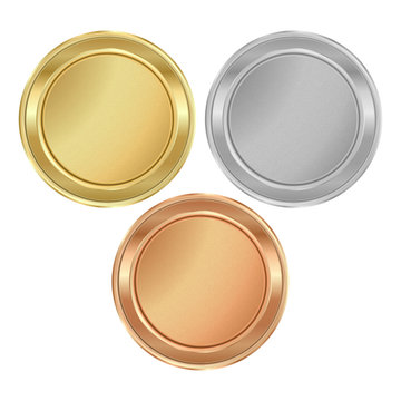 Vector round medal with empty texture of gold, silver, bronze