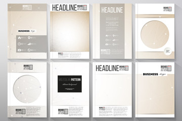 Set of business templates for brochure, flyer or booklet. Abstract polygonal low poly backdrop with connecting dots and lines, connection structure. Vector science background