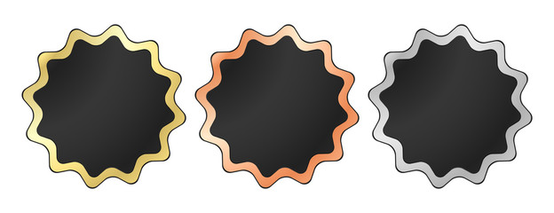 Vector labels in the form of a star in black with gold silver an