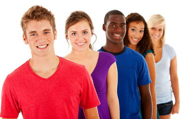 Students: Group Of Smiling Teens In Line