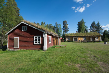Obraz premium An old historic houses with grassroofs in Elverum, Norway