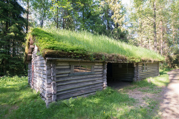 An old historic houses with grassroofs in Elverum, Norway
