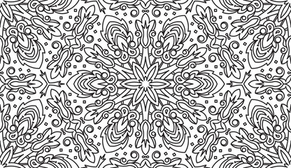 Seamless Abstract Tribal Black-White Pattern. Hand Drawn Ethnic Texture. Vector Illustration.