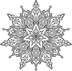 Abstract vector black lace design in mono line style - septangular mandala, ethnic decorative element.