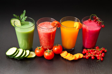 colored vegetable and fruit juice