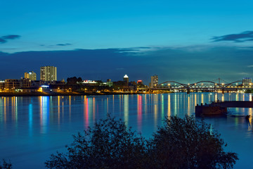 Cityscape of Ludwigshafen as seen from Mannheim in Germany.