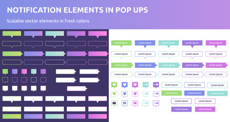 Set of two super fresh vector ui kits with notification elements. Tags and comments. Buttons