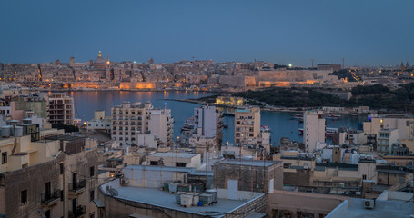 evening dusk over city in Malta from rooftop