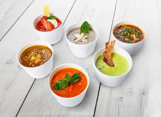 Variety of soups from different cuisines