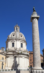 Fototapeta na wymiar Italy. Rome. Trojan column and churches of Santa Maria di Loreto