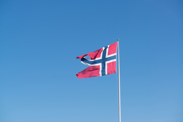 Norwegian flag in Kongsvinger Fortress, Hedmark, Norway