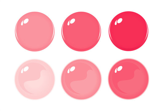 

Illustration of icon bottons isolated on white. Set of Red, Pink color labels, 6 bottons. Graduation color. Glass balls. Vector 