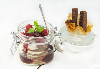 raspberry cream dessert in a glass jar