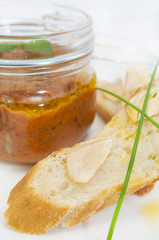 squash eggs and bread with garlic on a white background