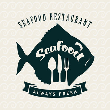 banner for the store or seafood restaurant with fish and cutlery