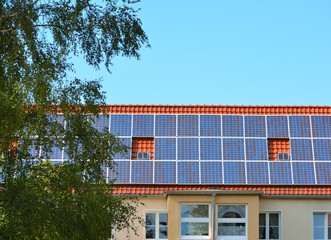 Solar energy panels on roof of house