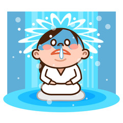 滝行をする女性