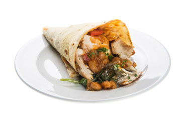 Traditional mexican food - Burrito, on white background