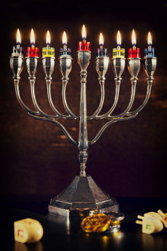 Hanukkah Menorah with Burning candles