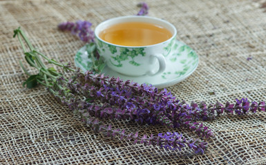 sage tea with sage flowers