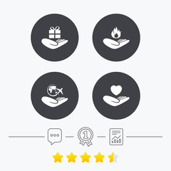 Helping hands icons. Protection and insurance.