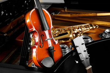 Musical instruments with piano, close up
