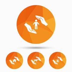 Hands insurance icons. Human life-assurance sign