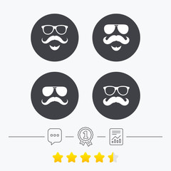 Mustache and Glasses icons. Hipster symbols.