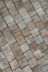 inlaid wooden tiles as the background, conceptual in nature