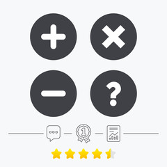 Obraz premium Plus and minus icons. Question FAQ symbol.