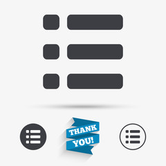 List sign icon. Content view option symbol.
