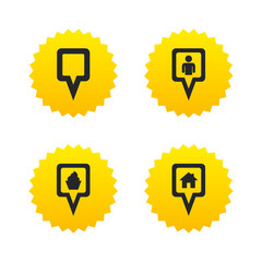 Map pointer icons. Home, food and user location.