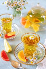 Summer tea drink: Herbal tea with fruit jelly