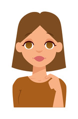 Young happy woman smiling or student happy girl. Smiling woman vector illustration and smiling woman adult beauty person. Healthy smiling woman character and flat smiling woman positive joy face.