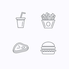 Hamburger, meat and soft drink icons.