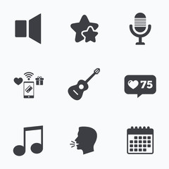 Musical elements icon. Microphone, Sound speaker