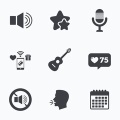 Musical elements icon. Microphone, Sound speaker