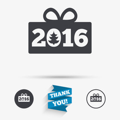 Happy new year 2016 sign icon. Christmas gift.