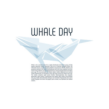 Isolated whale vector illustration. Ocean mammal on the blue background image. International  day  . Extinct animal symbol. White and  color.