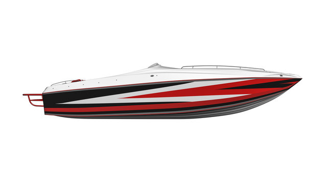 Speed boat, vessel isolated on white background, side view