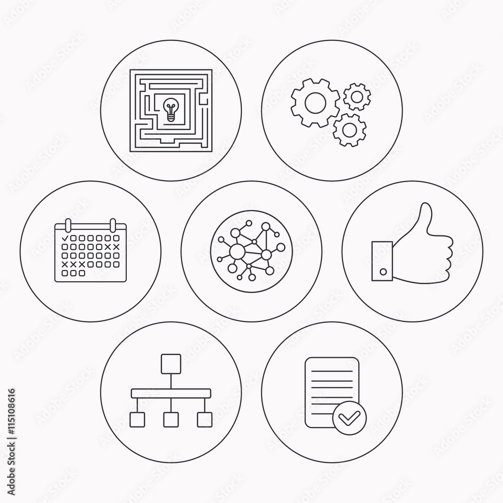 Poster global network, like and hierarchy icons.